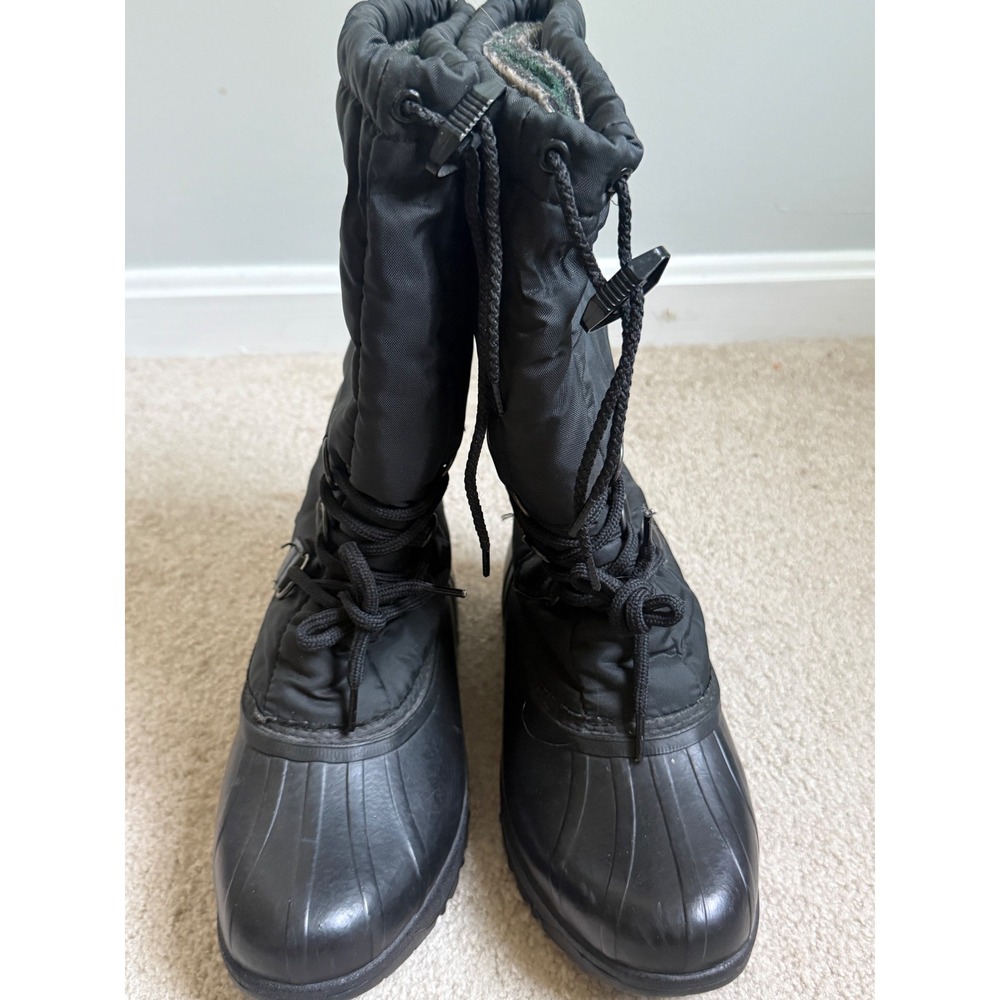Sorel Womens Black Nylon Waterproof Winter Snow Boots Duck Toe Lace Up Size 7